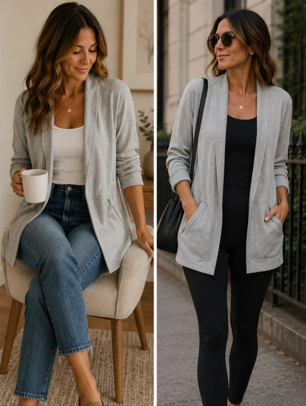 Karen Scott Gray Open Front Cardigan Sweater